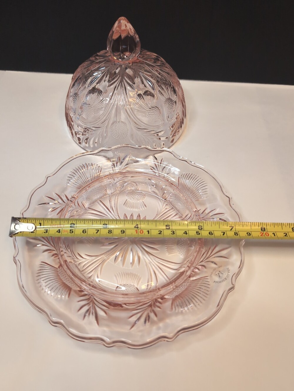 Vintage Light Pink Mosser Glass Covered Butter Dish W/ Inverted Thistle Pattern - Picture 5 of 6